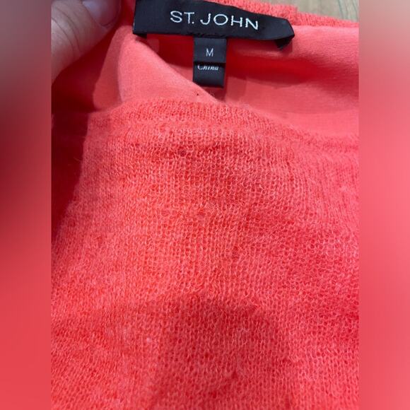 St. John Mohair, Alpaca, Silk Coral Pink Drape Oversized Burnout Sweater- Medium - Picture 4 of 13